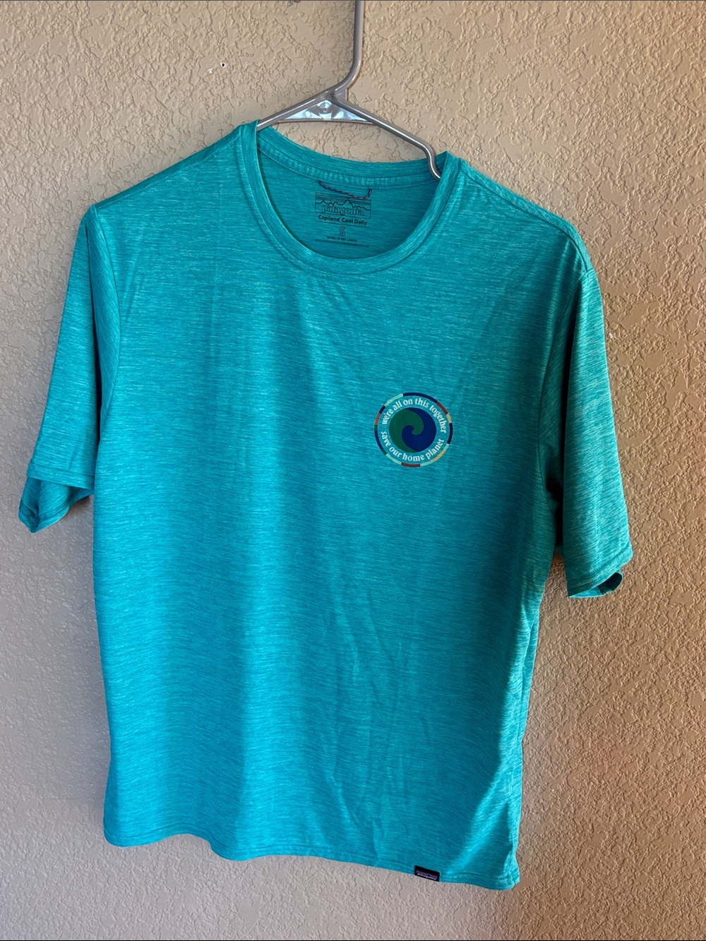 Patagonia Teal Heather Short-Sleeve Capilene Men's Tee with Wave Emblem